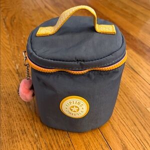 Kipling Navy Cosmetic Case with Yellow Accents and Pink Pom